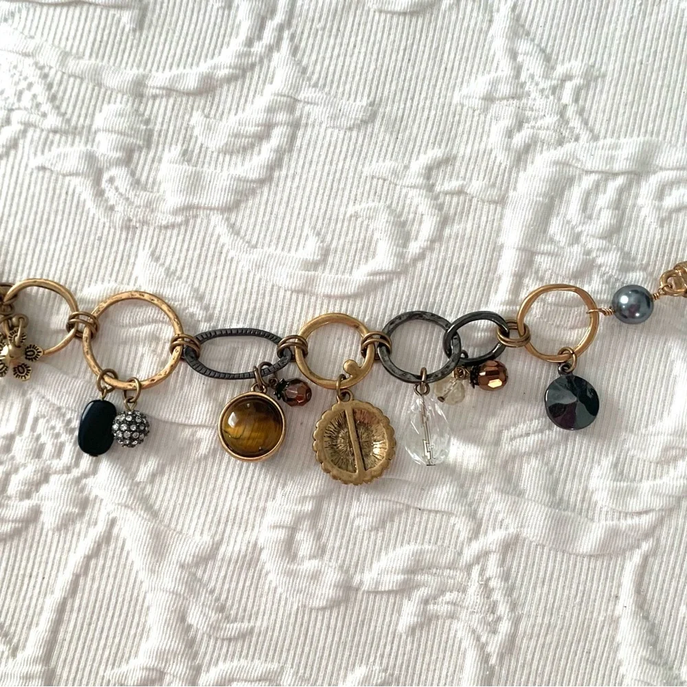 CHICO’S Charm Bracelet Matte Gold Bronze Magnet Clasp